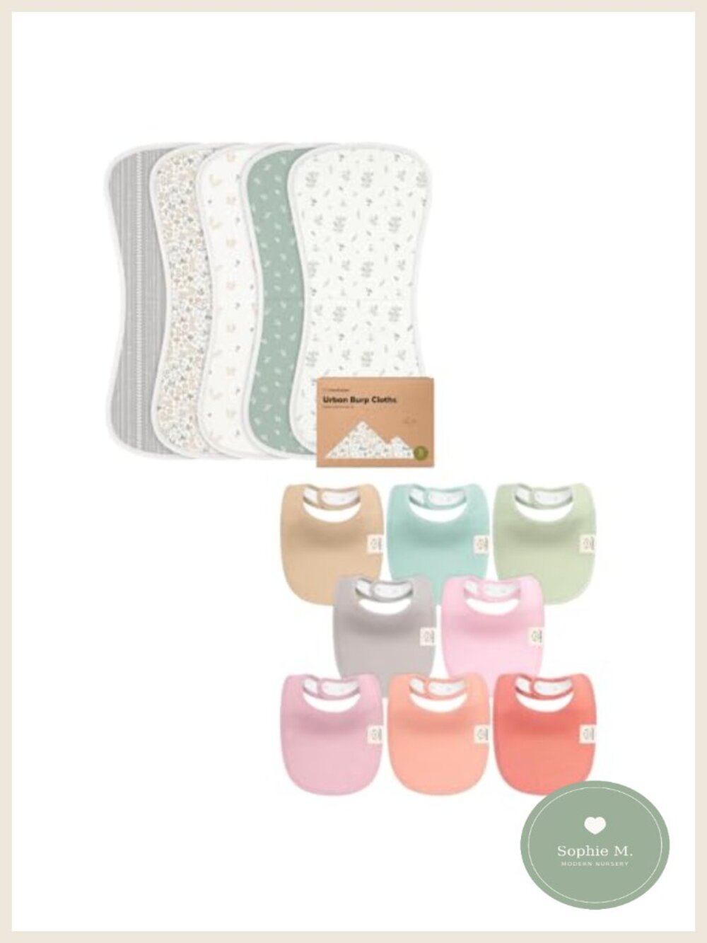 5-Pack Organic Cotton Burp Cloths & 8-Pack Baby Bibs Set